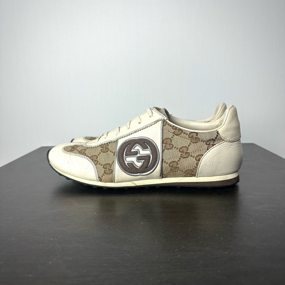 Gucci Women’s Sneakers GG Monogram Leather Canvas Beige | US 6.5 | Authentic